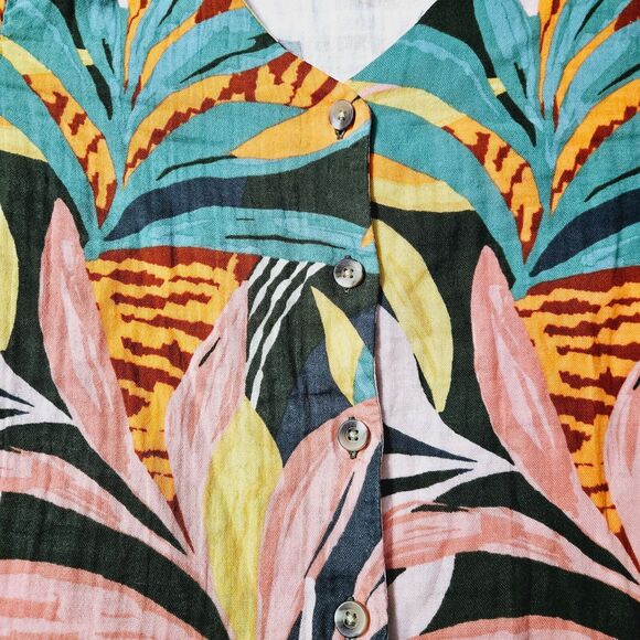 Sonoma Womens Button Up Blouse Multi-Color Size Medium 100% Cotton Short Sleeve - Picture 9 of 14